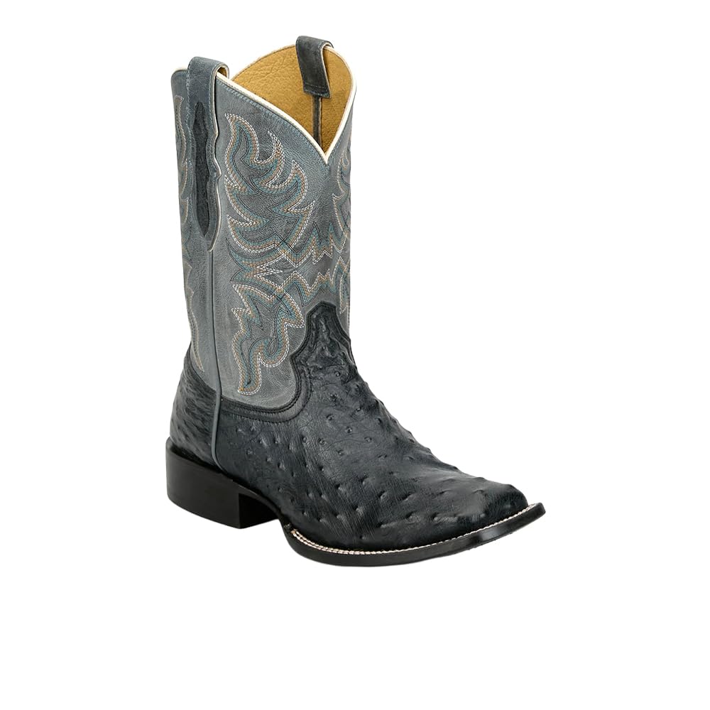Grey Ostrich Square Toe Mid Calf Boots E4219