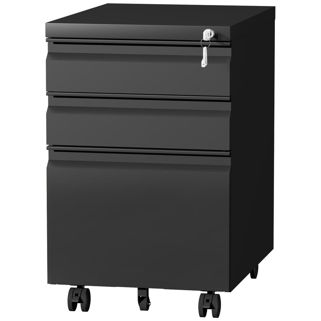Black 3 Drawer Metal File Cabinet with Lock Q557