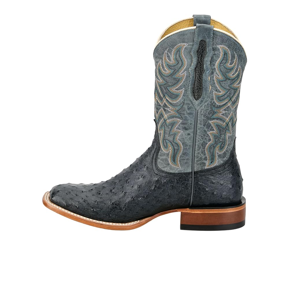 Grey Ostrich Square Toe Mid Calf Boots E4219