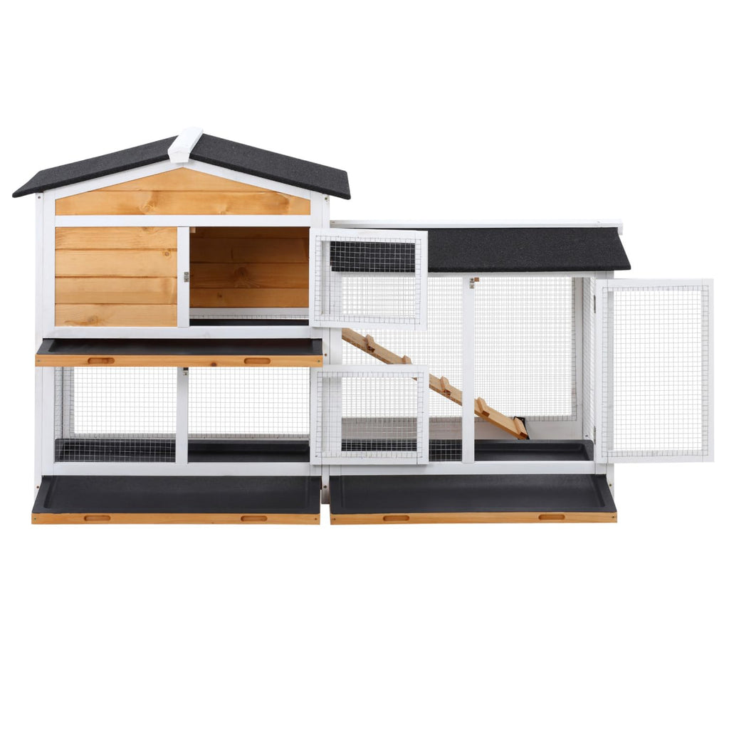 2-Story Wooden Rabbit Hutch with Ramp V81146
