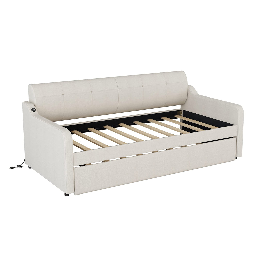 Twin Size Upholstered Daybed with Trundle R48072