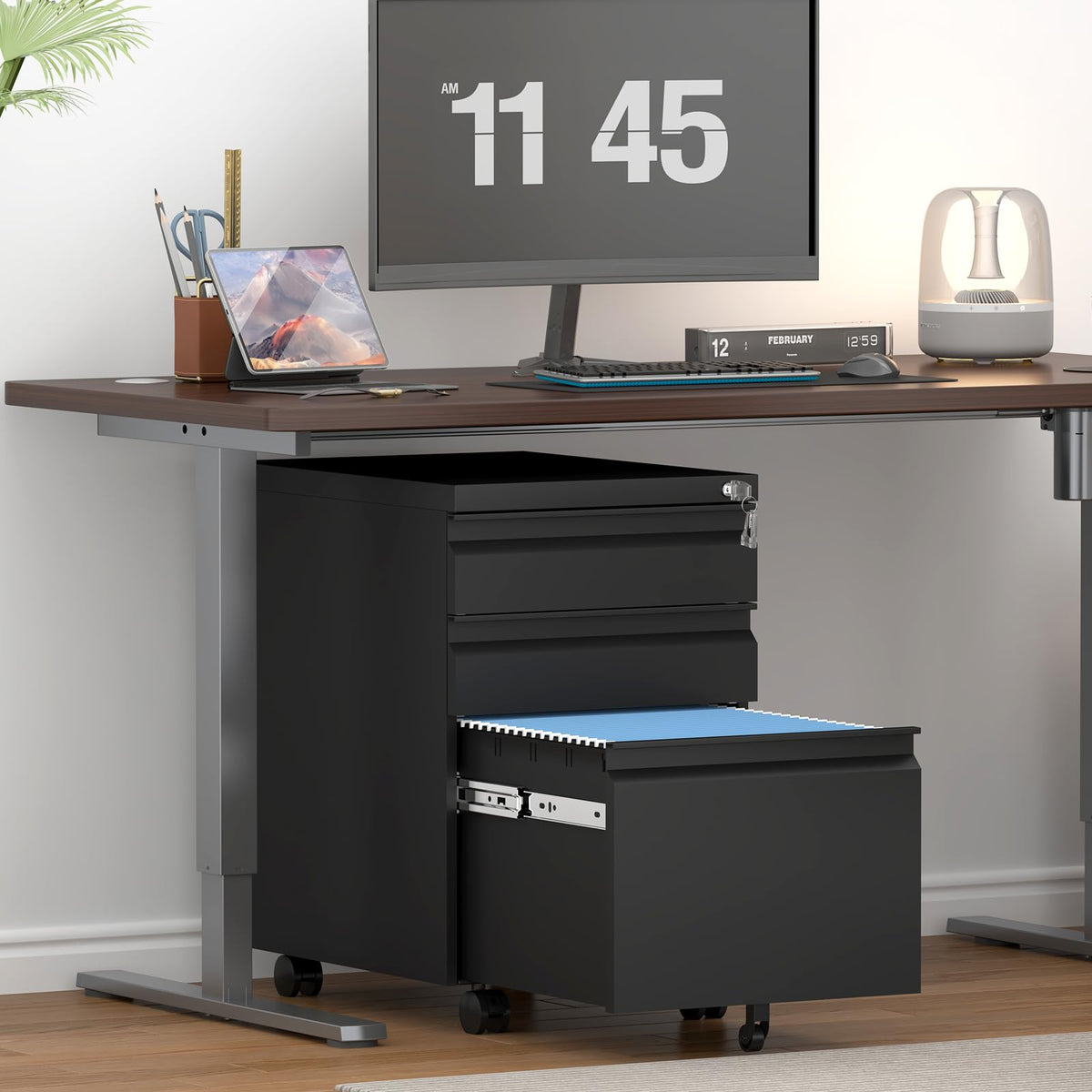 Black 3 Drawer Metal File Cabinet with Lock Q557