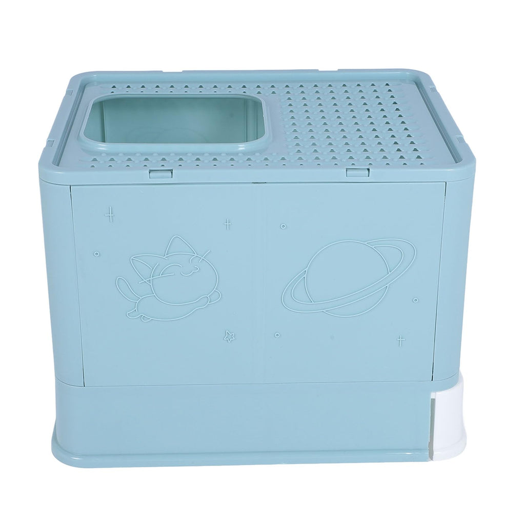 Enclosed Cat Litter Box Top Entry Foldable with Lid Blue W2969