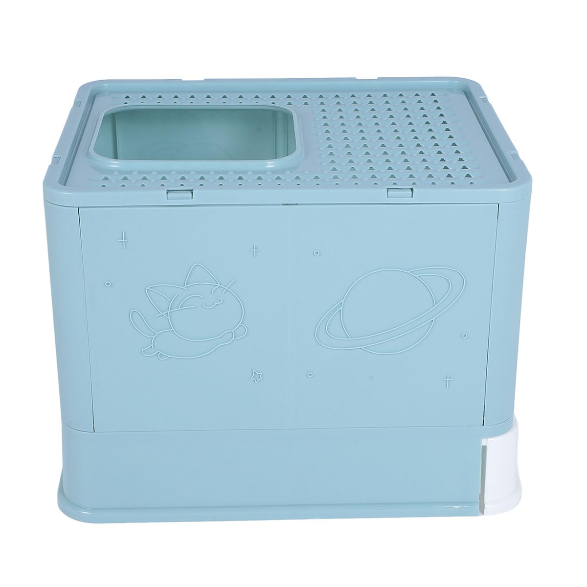 Enclosed Cat Litter Box Top Entry Foldable with Lid Blue W2969