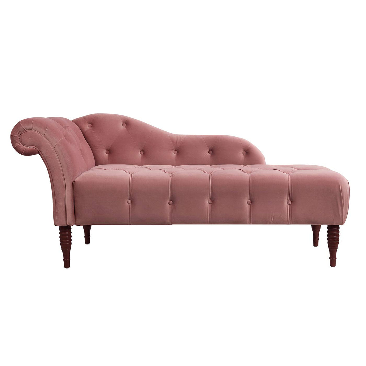 Ash Rose Pink Velvet Tufted Roll Arm Chaise Lounge B840617