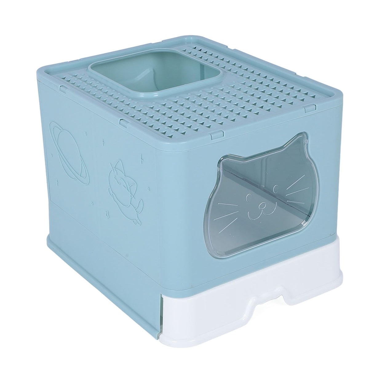 Enclosed Cat Litter Box Top Entry Foldable with Lid Blue W2969
