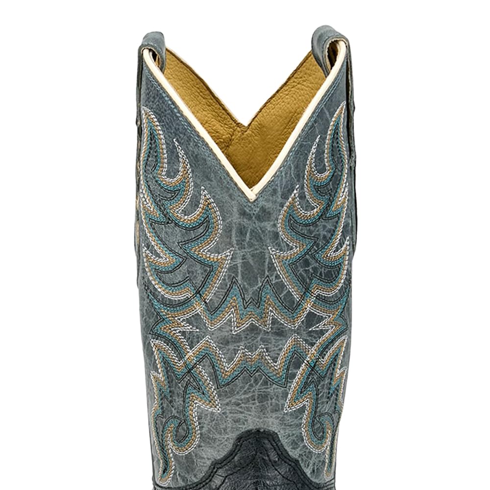 Grey Ostrich Square Toe Mid Calf Boots E4219