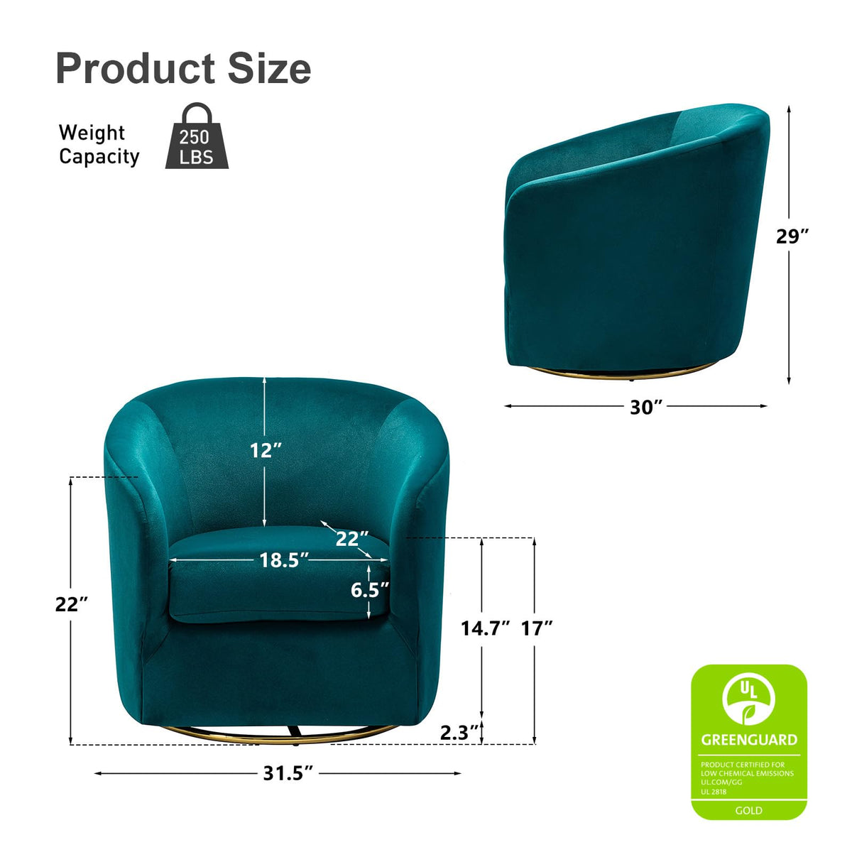 Set of 2 Velvet Swivel Barrel Chair T6501