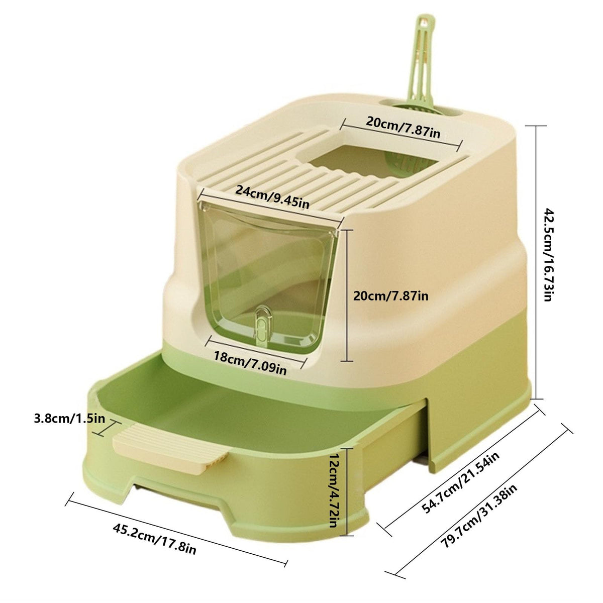 Cat Litter Box with Lid, Top Entry with Scoop, Enclosed Plastic with Drawer Z6998