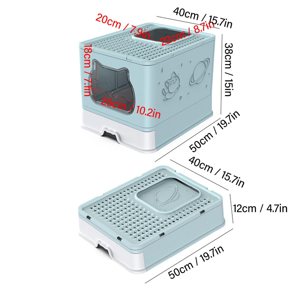 Enclosed Cat Litter Box Top Entry Foldable with Lid Blue W2969