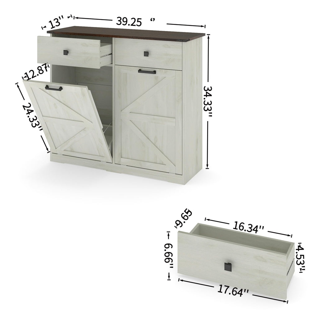White 20 Gallon Wooden Tilt Out Trash Cabinet V93399
