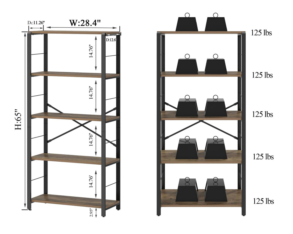 5 Tier Wood and Metal Bookshelf I214959