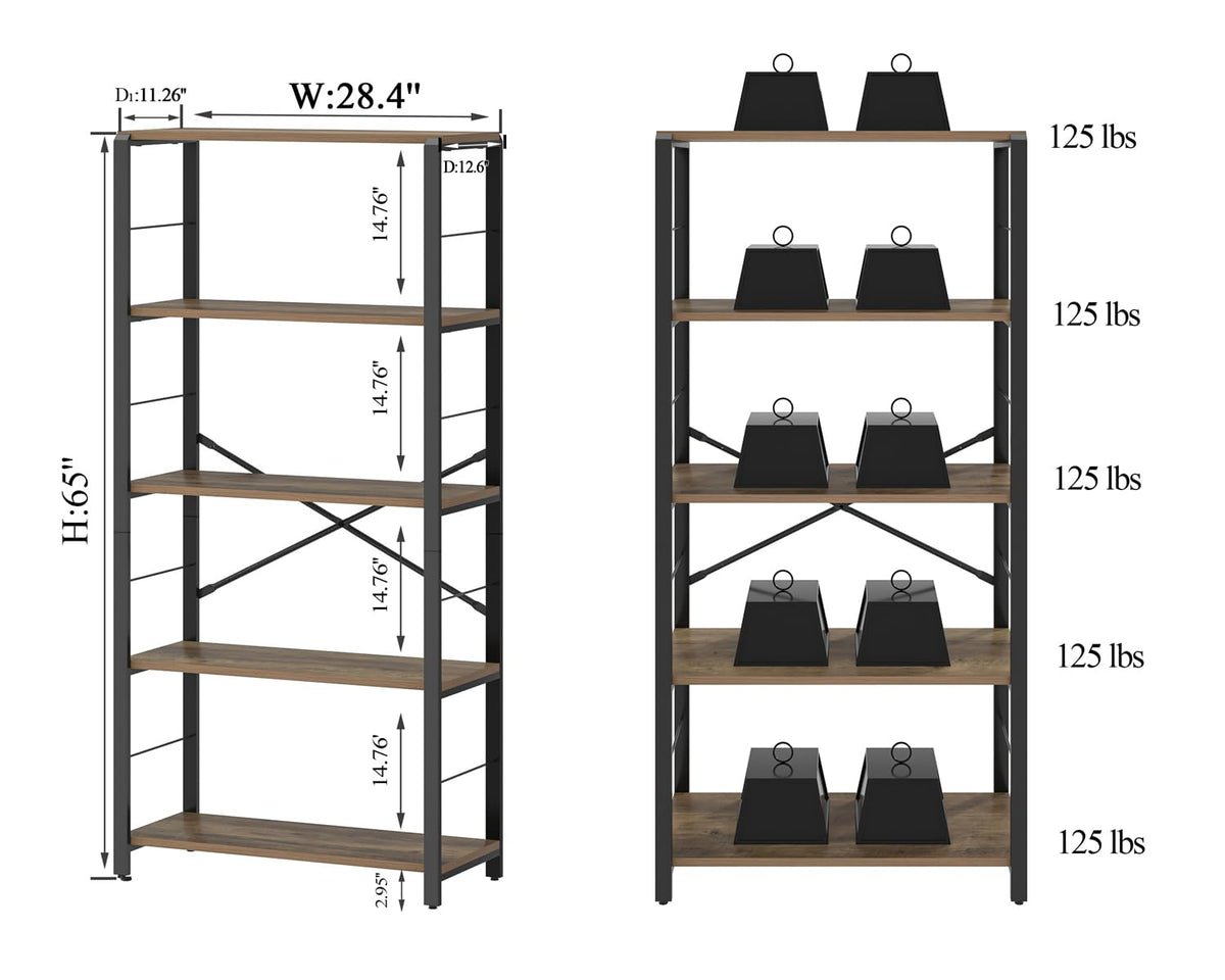 5 Tier Wood and Metal Bookshelf I214959