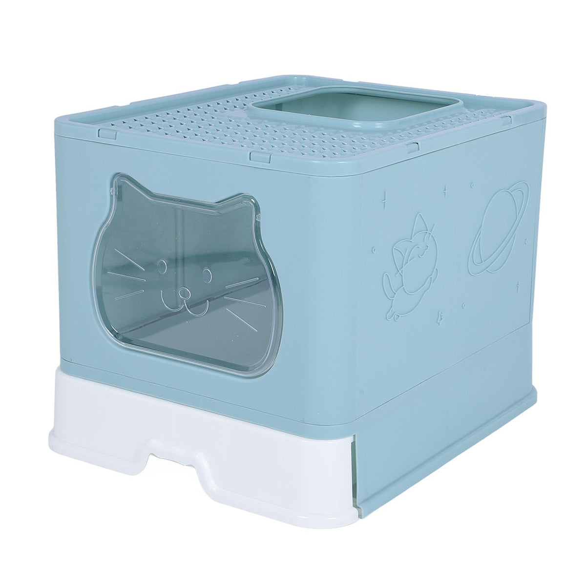 Enclosed Cat Litter Box Top Entry Foldable with Lid Blue W2969