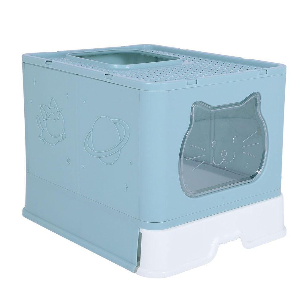 Enclosed Cat Litter Box Top Entry Foldable with Lid Blue W2969