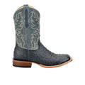 Grey Ostrich Square Toe Mid Calf Boots E4219