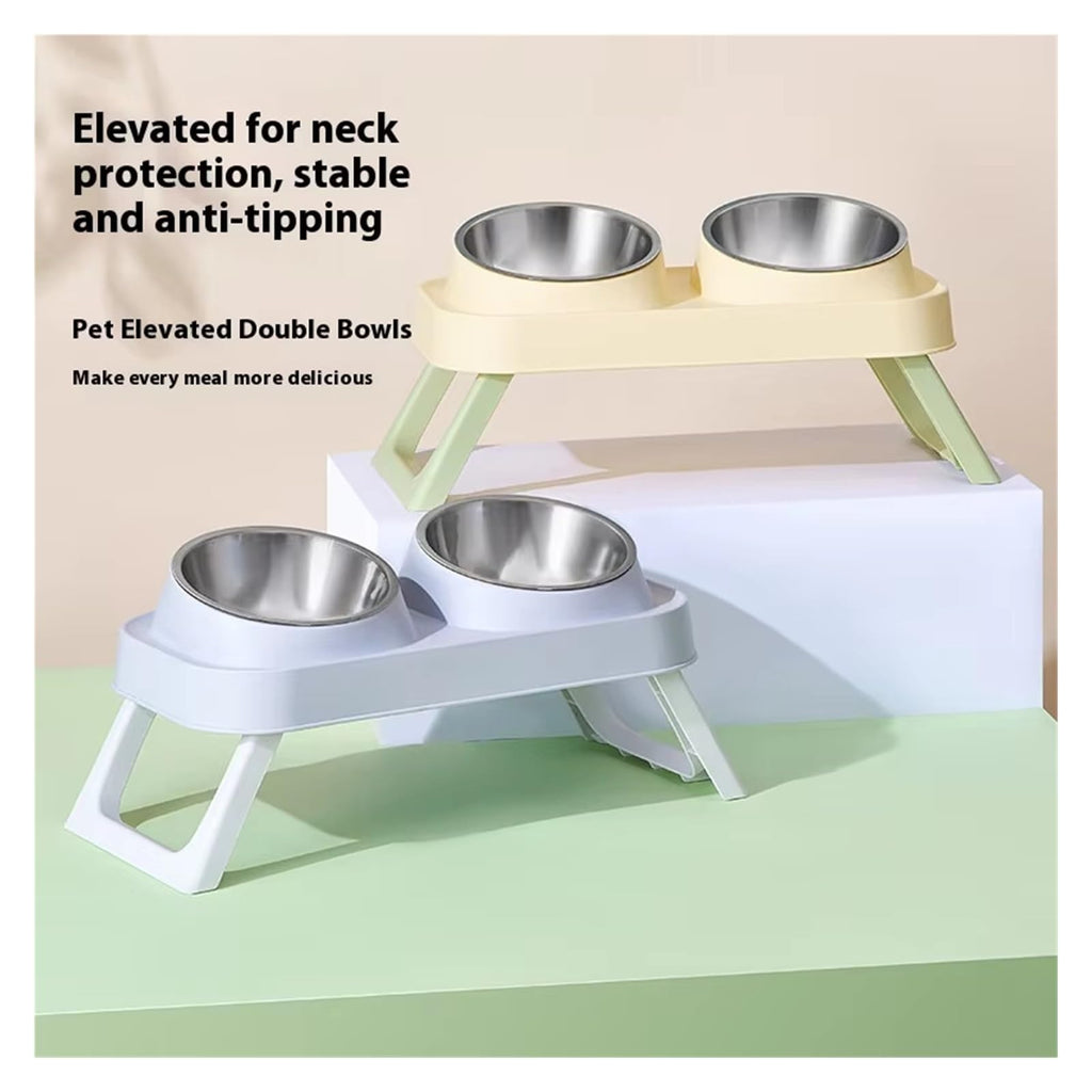 Foldable Elevated Stainless Steel Dual Pet Bowl X71956