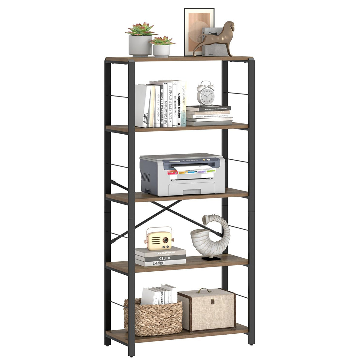 5 Tier Wood and Metal Bookshelf I214959