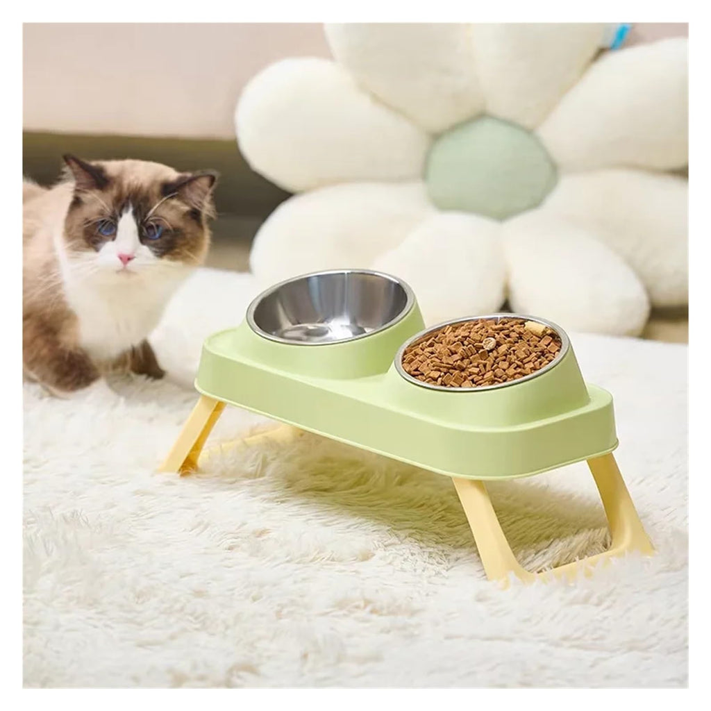Foldable Elevated Stainless Steel Dual Pet Bowl X71956