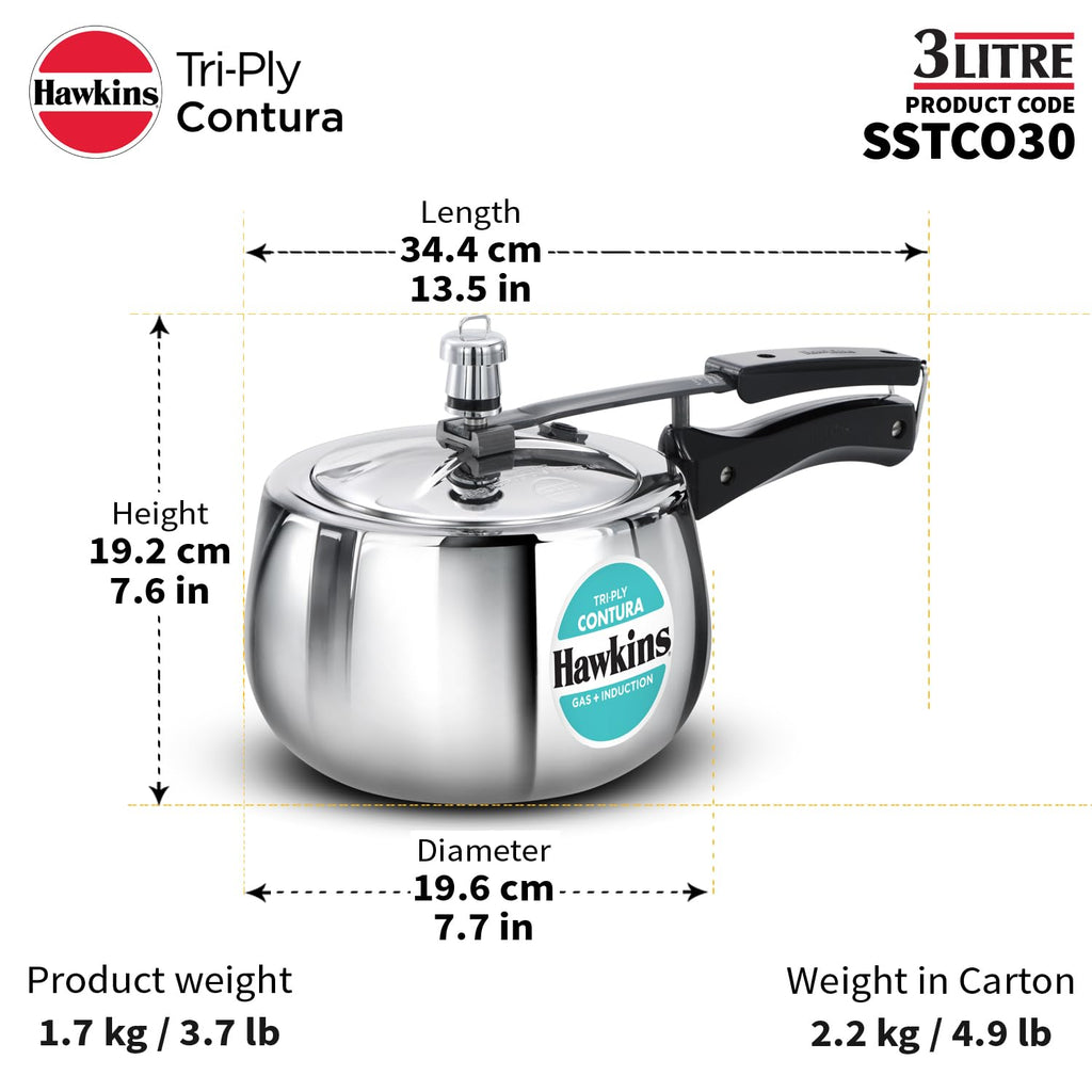 3 Litre Triply Stainless Steel Pressure Cooker V61262