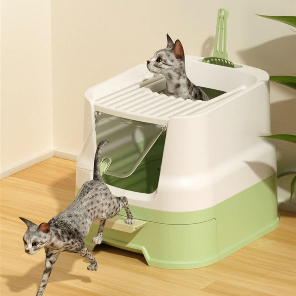 Cat Litter Box with Lid, Top Entry with Scoop, Enclosed Plastic with Drawer Z6998