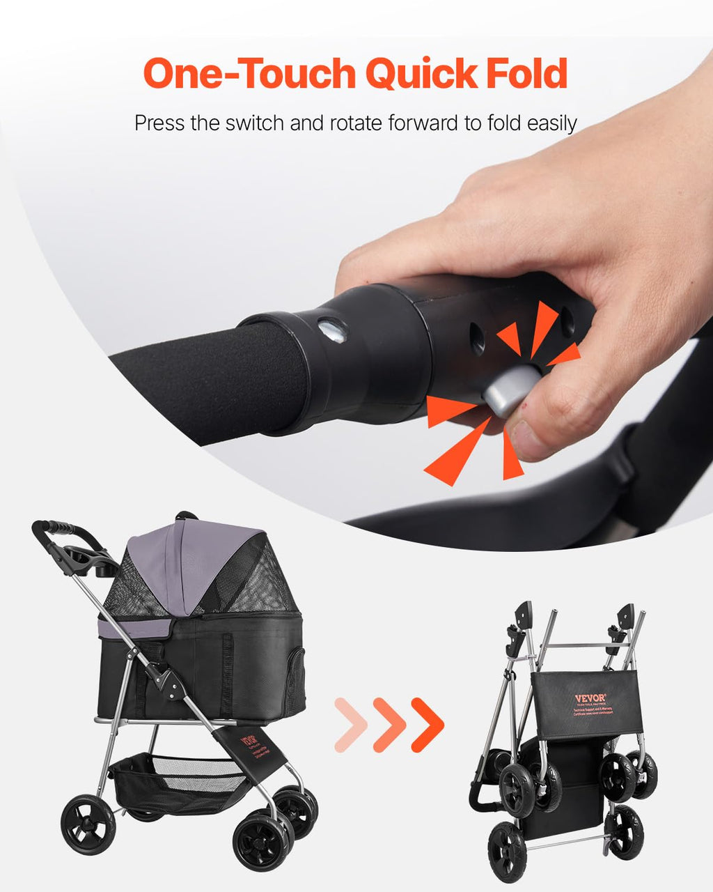 Foldable 4 Wheels Pet Stroller with Detachable Carrier L24536