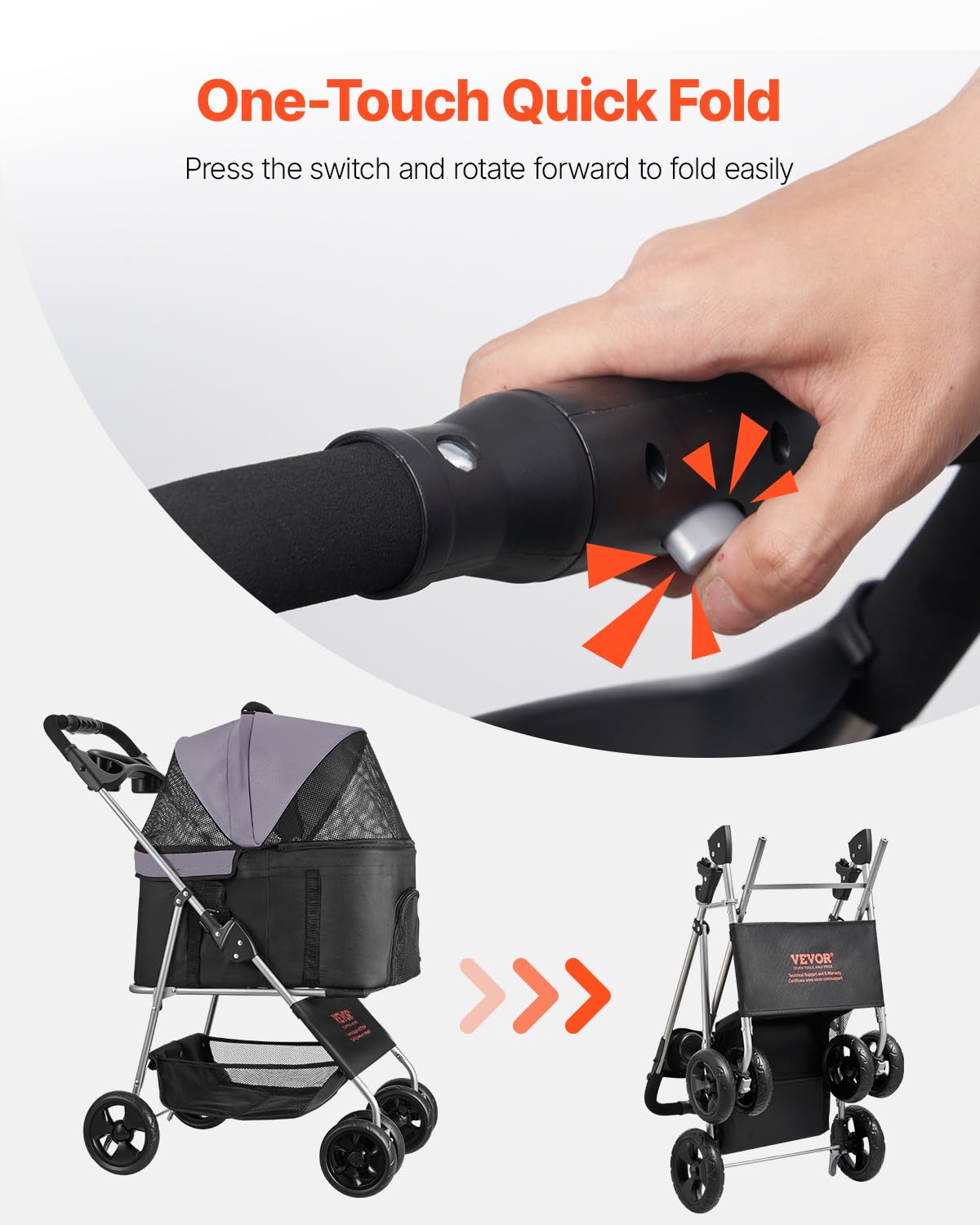 Foldable 4 Wheels Pet Stroller with Detachable Carrier L24536