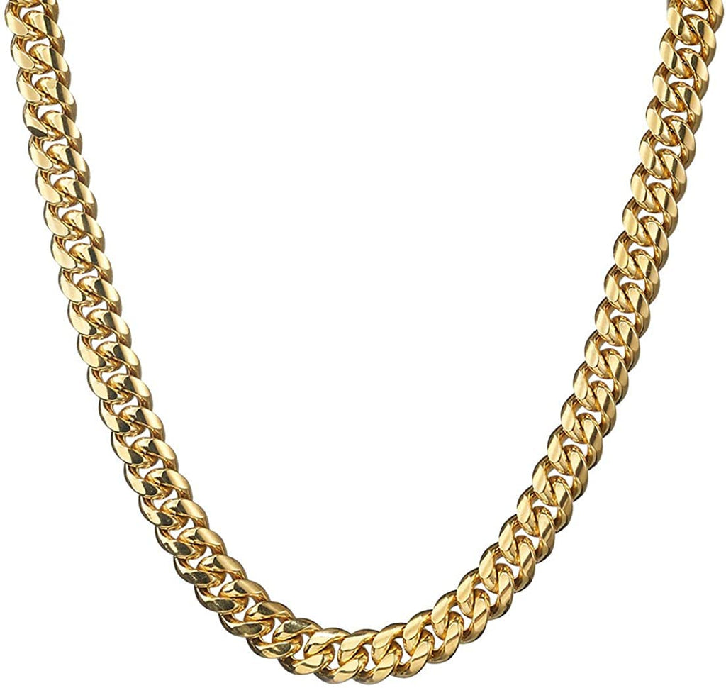 18K Gold Plated Curb Cuban Link Chain Necklace or Bracelet Stainless Steel A602