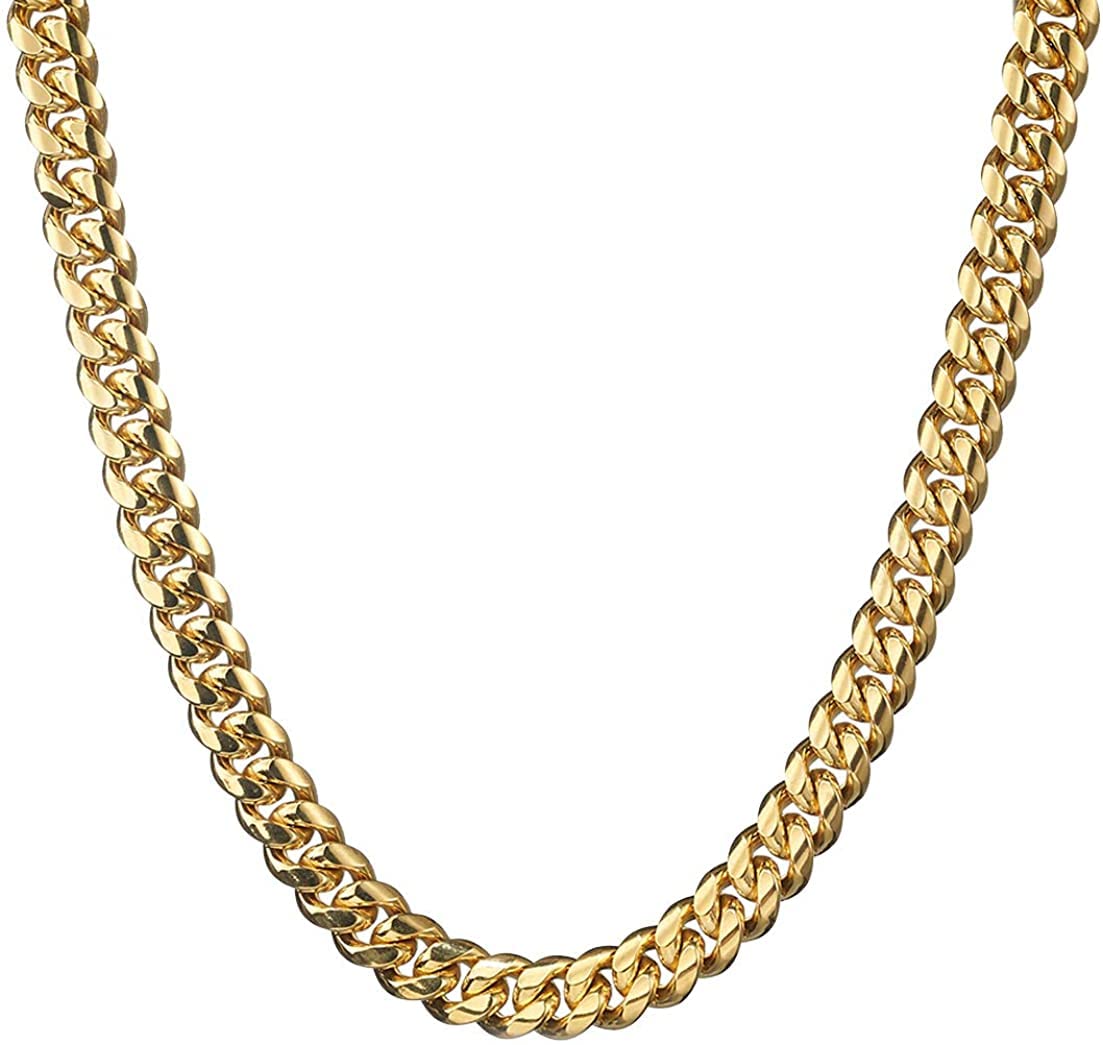 18K Gold Plated Curb Cuban Link Chain Necklace or Bracelet Stainless Steel A602