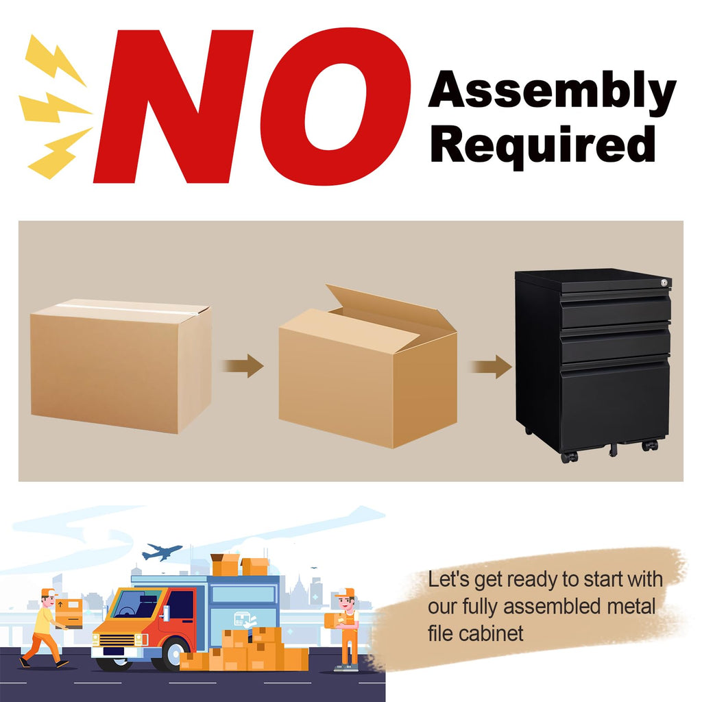 Black 3 Drawer Metal File Cabinet with Lock Q557