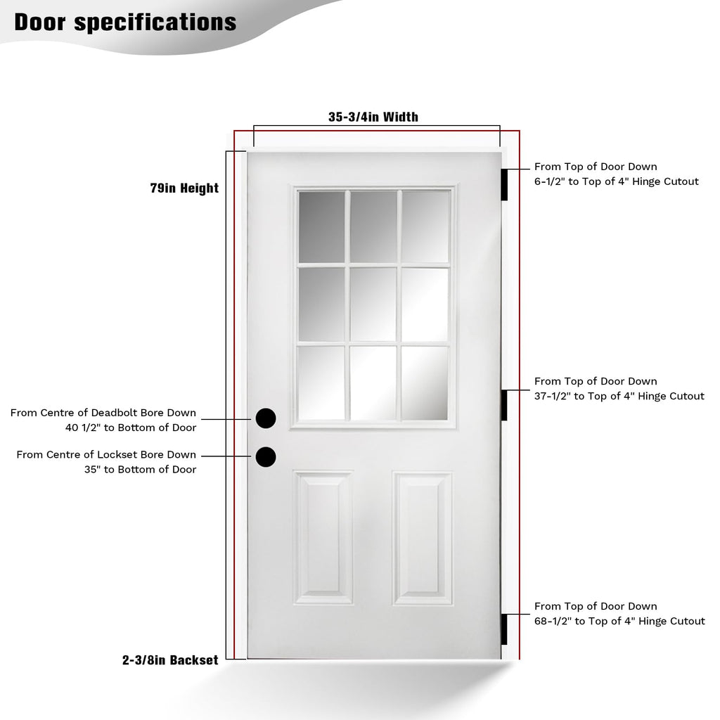 36 x 80 Fiberglass Entry Door with Vinyl Frame Low-E Glass Right Hand Inswing A845913
