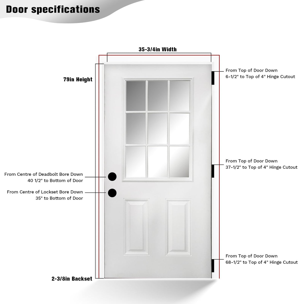 36 x 80 Fiberglass Entry Door with Vinyl Frame Low-E Glass Right Hand Inswing A845913