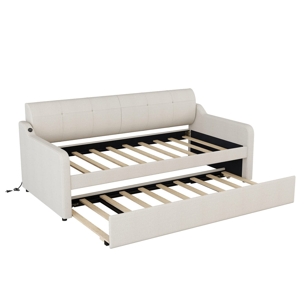 Twin Size Upholstered Daybed with Trundle R48072