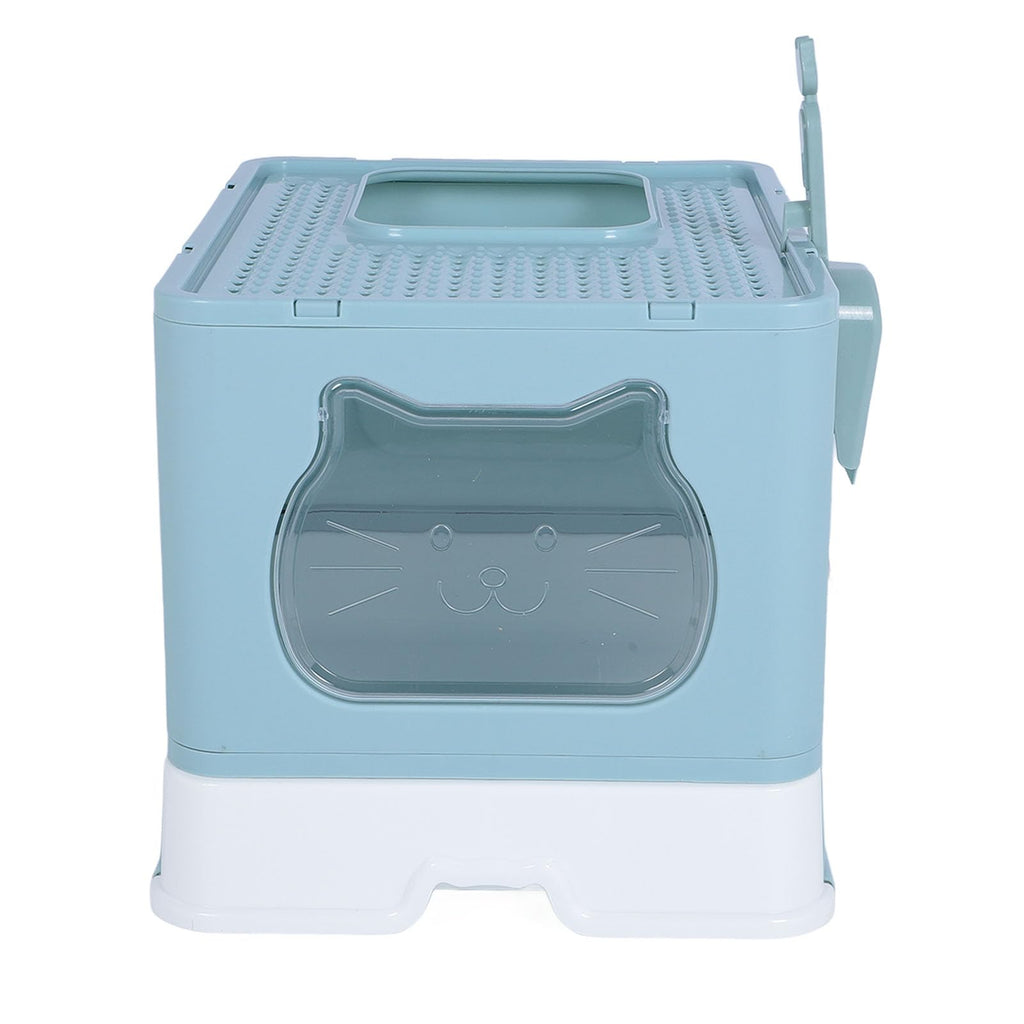 Enclosed Cat Litter Box Top Entry Foldable with Lid Blue W2969
