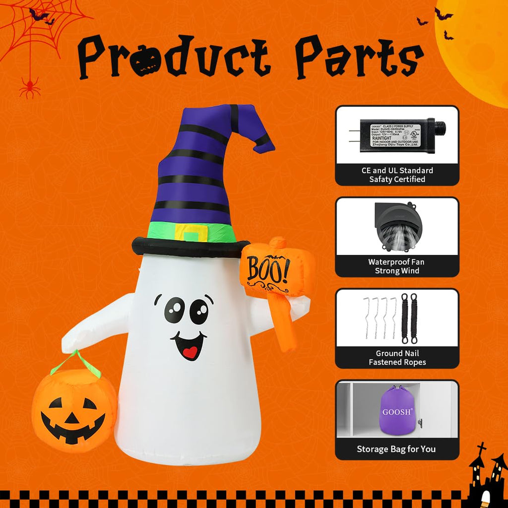 5 FT Halloween Inflatables Ghost with Built-in LEDs L3716
