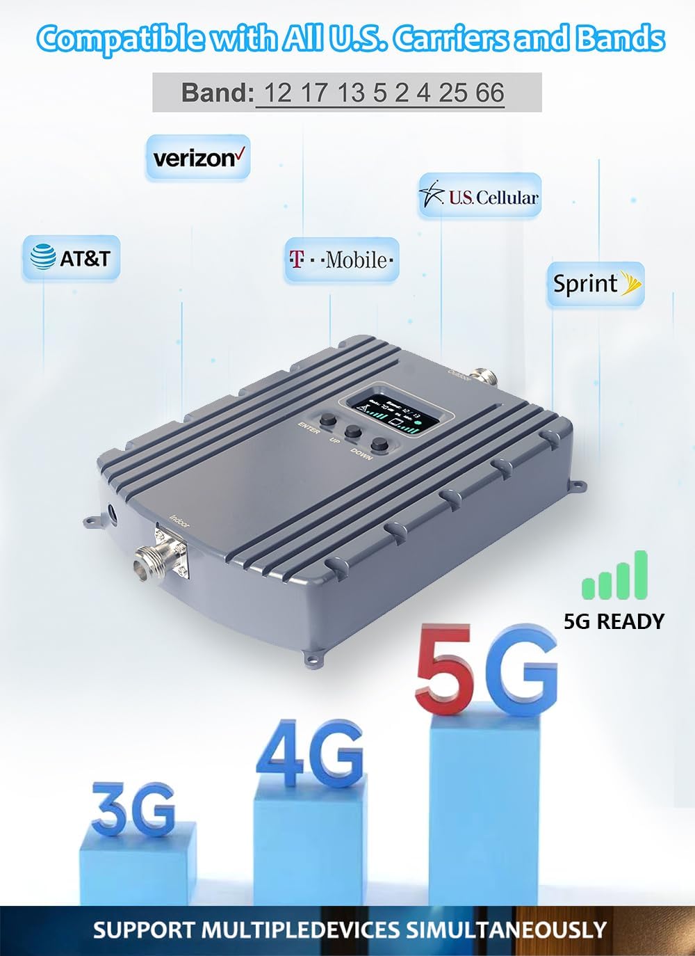 Cell Phone Signal Booster Up to 5500Sq Ft 5G 4G LTE Grey O639072