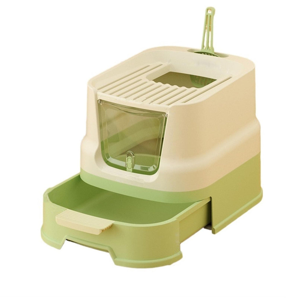 Cat Litter Box with Lid, Top Entry with Scoop, Enclosed Plastic with Drawer Z6998