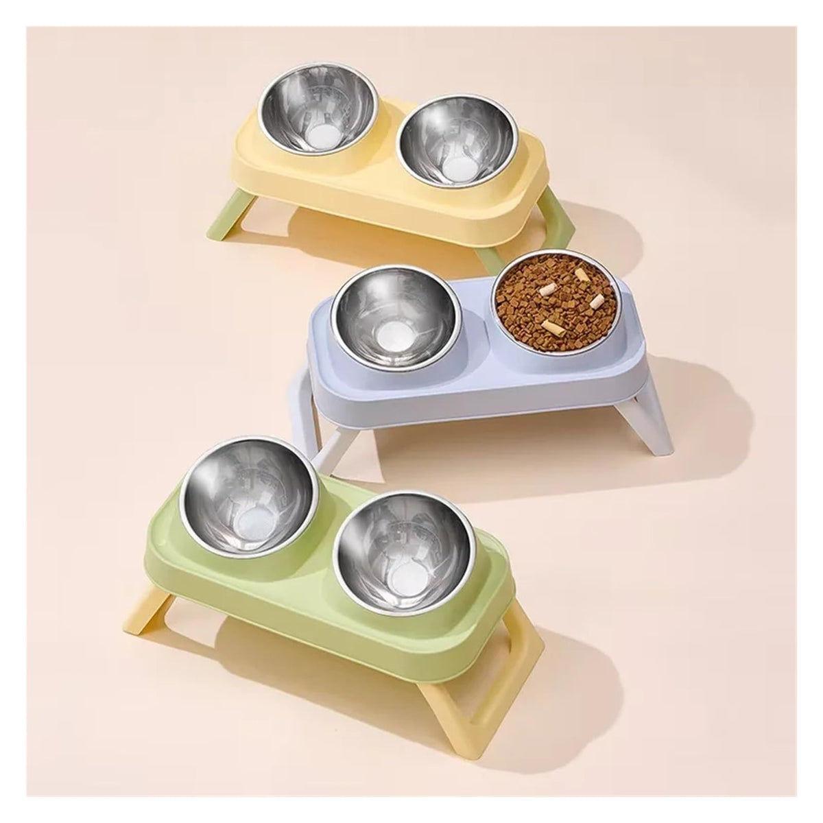 Foldable Elevated Stainless Steel Dual Pet Bowl X71956