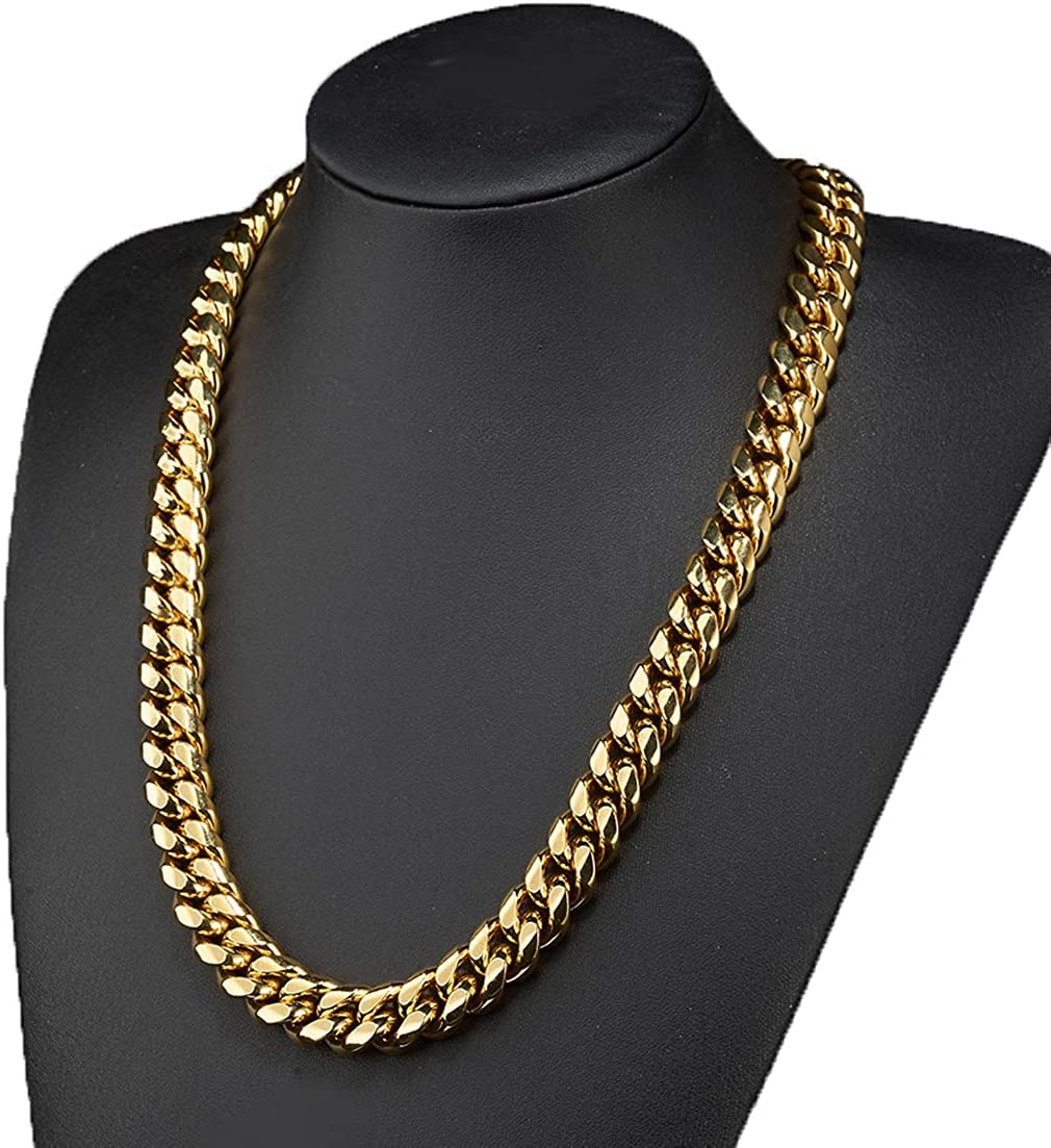 18K Gold Plated Curb Cuban Link Chain Necklace or Bracelet Stainless Steel A602