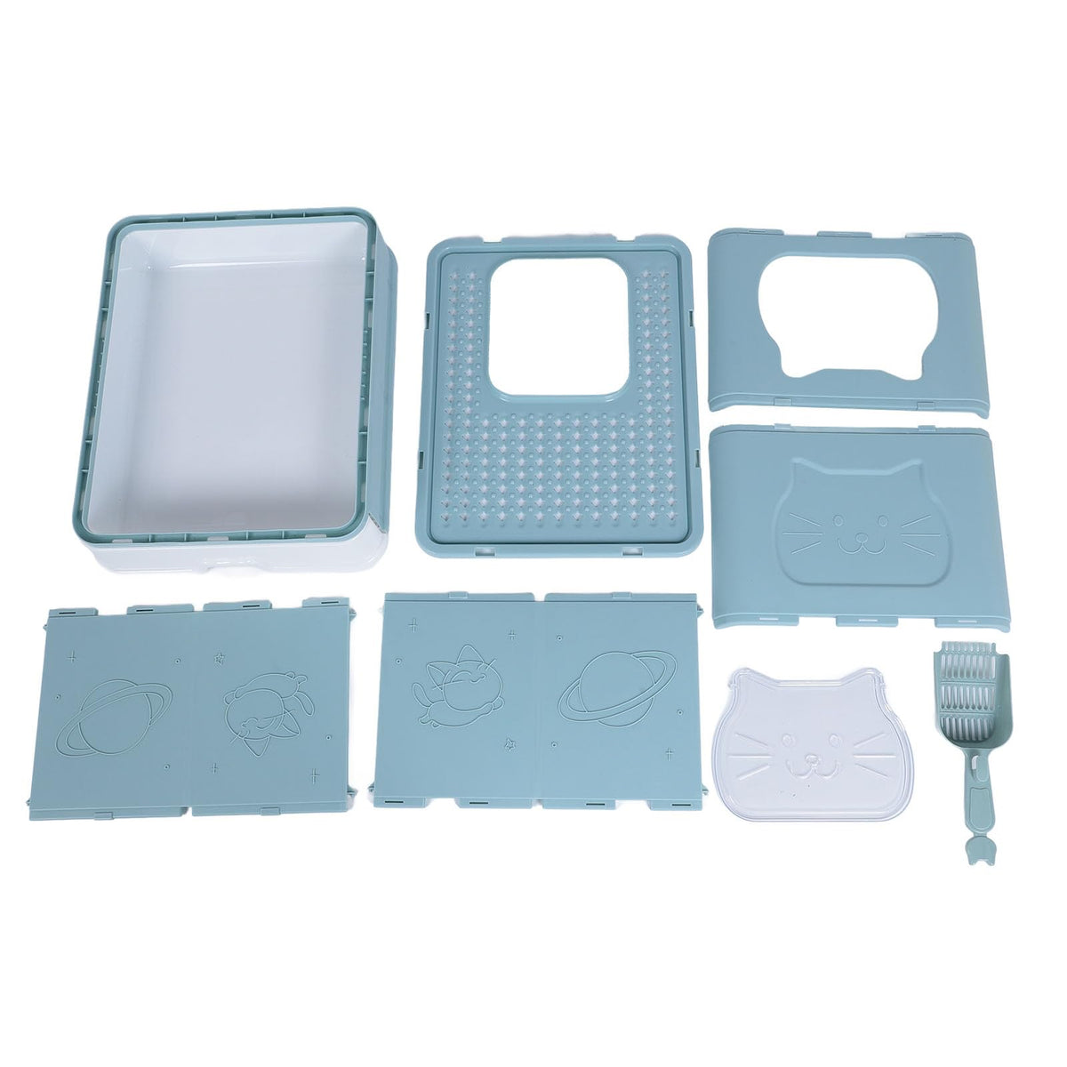 Enclosed Cat Litter Box Top Entry Foldable with Lid Blue W2969
