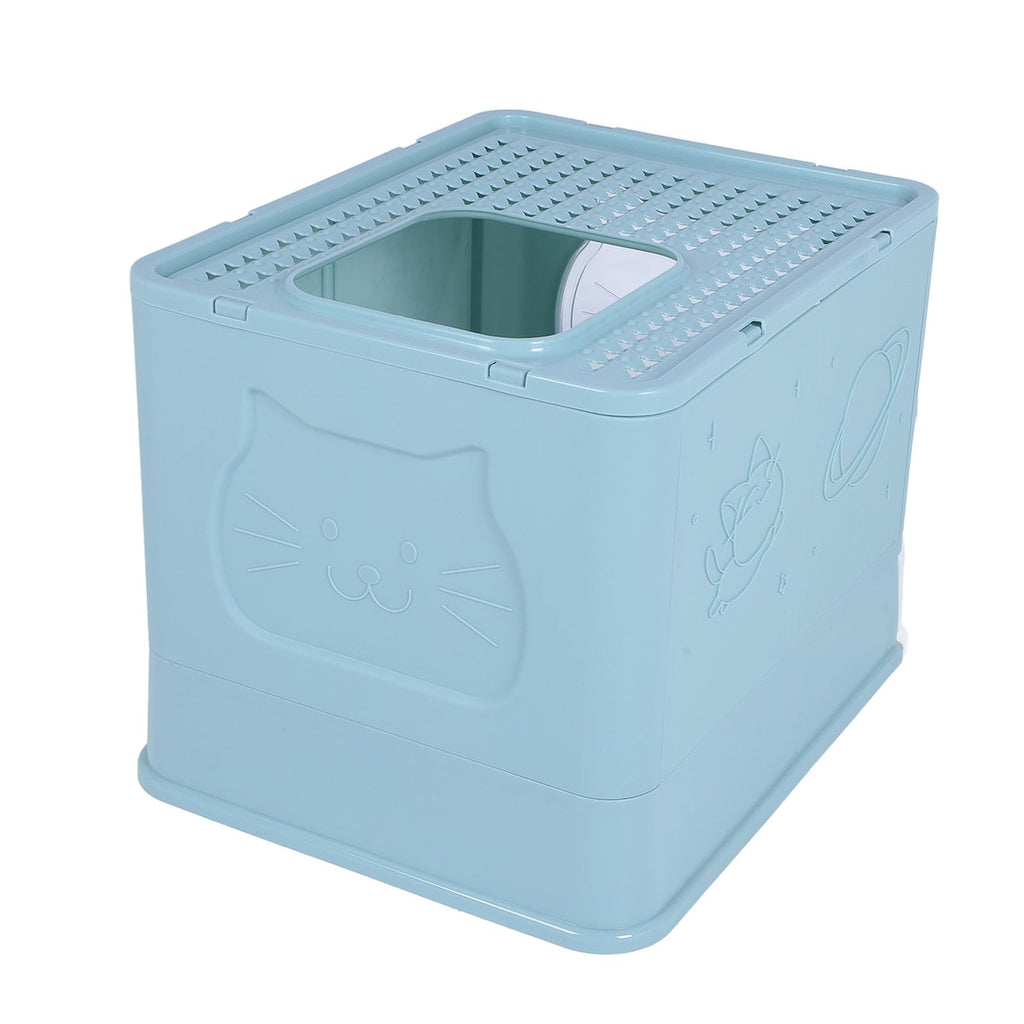 Enclosed Cat Litter Box Top Entry Foldable with Lid Blue W2969