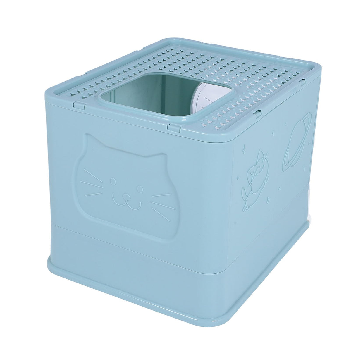 Enclosed Cat Litter Box Top Entry Foldable with Lid Blue W2969