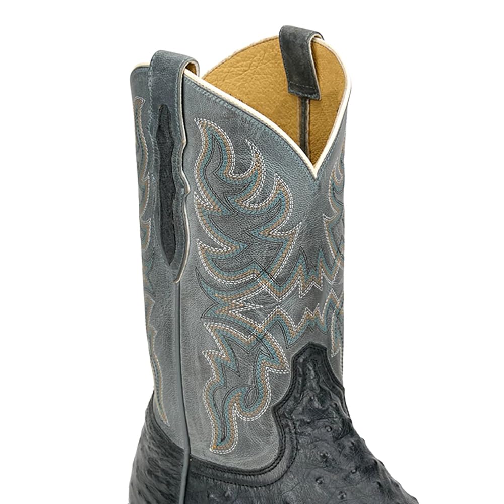 Grey Ostrich Square Toe Mid Calf Boots E4219