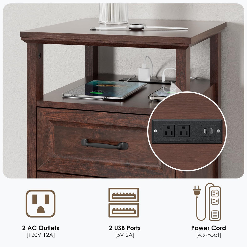 18'' Wood Nightstand with Charging Station K6617