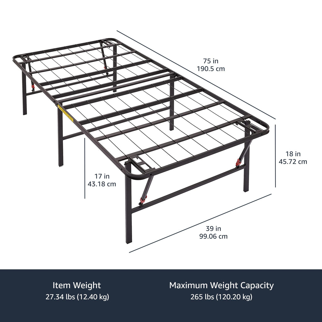Foldable Metal Platform Bed Frame, 18 Inches High, Twin Size, Black R630141