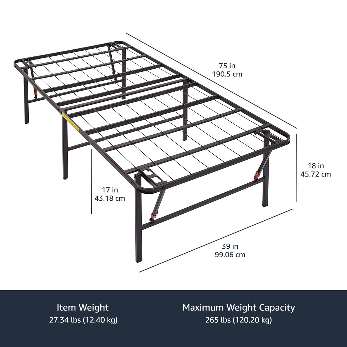 Foldable Metal Platform Bed Frame, 18 Inches High, Twin Size, Black R630141