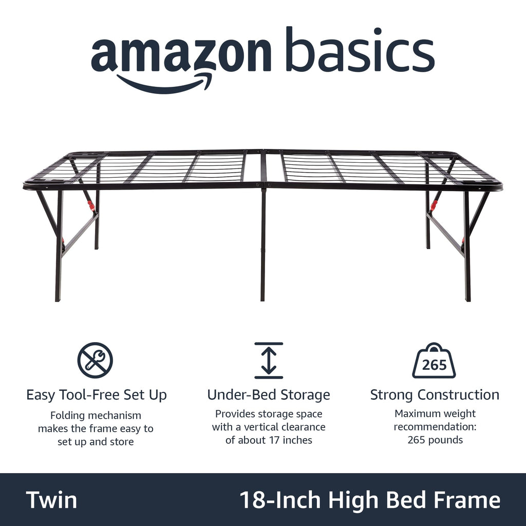 Foldable Metal Platform Bed Frame, 18 Inches High, Twin Size, Black R630141