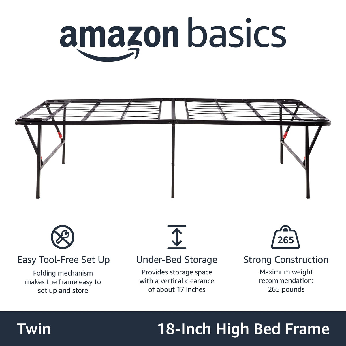 Foldable Metal Platform Bed Frame, 18 Inches High, Twin Size, Black R630141