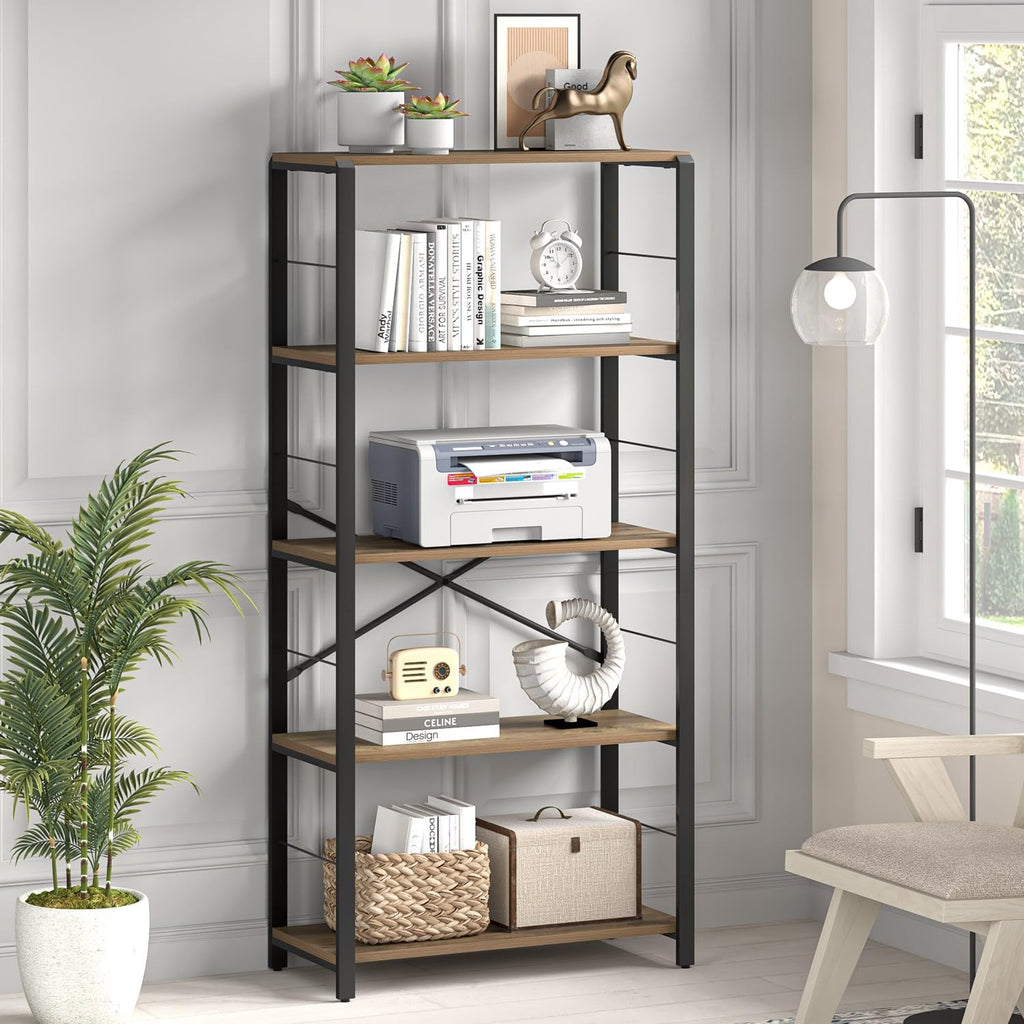 5 Tier Wood and Metal Bookshelf I214959