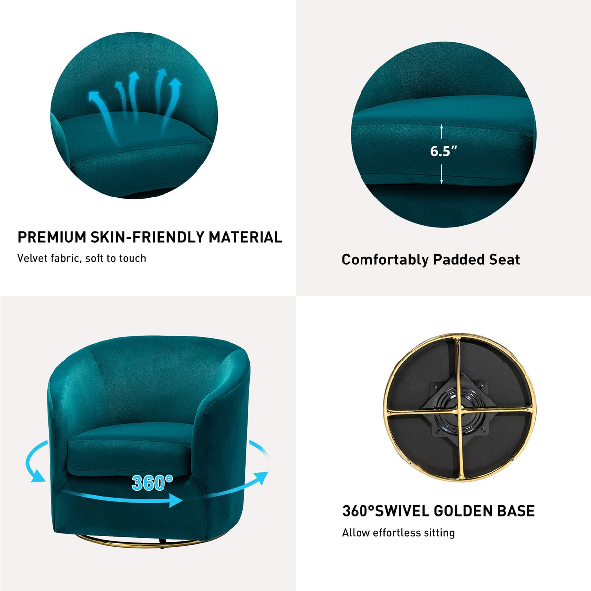 Set of 2 Velvet Swivel Barrel Chair T6501